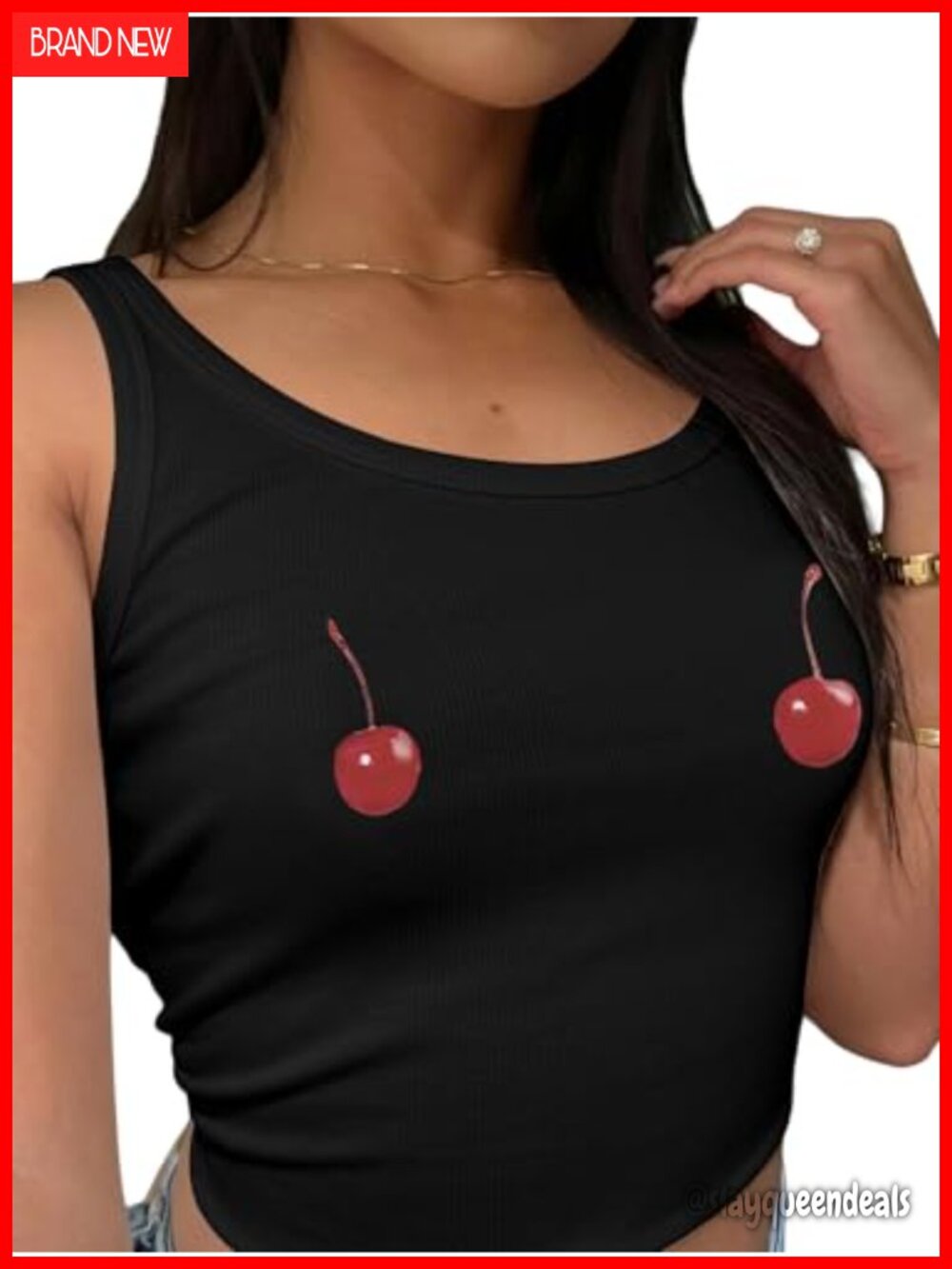 Cherry Print Cropped Tank Top - Sleeveless Scoop Neck Summer Top